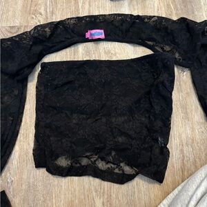 EDIKTED Black Lace Shrug with Tube Top sheer lace